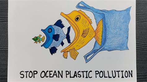 Sea Drawing Ocean Day Poster Drawing Plastic Pollution Oceans Of