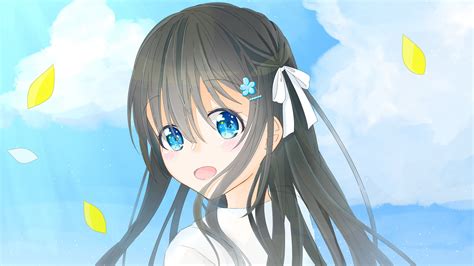 Download Wallpaper 2560x1440 Girl Glance Petals Anime Widescreen 16