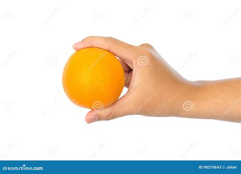 Hand Holding Orange Stock Image Image Of Hand Isolated 98270643