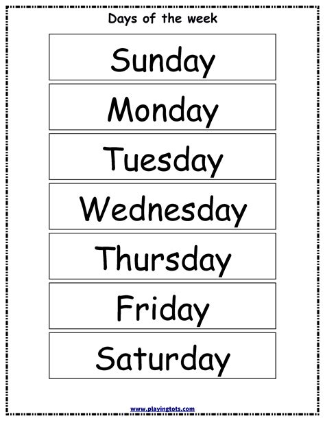 Days Of The Week Free Printable Worksheets
