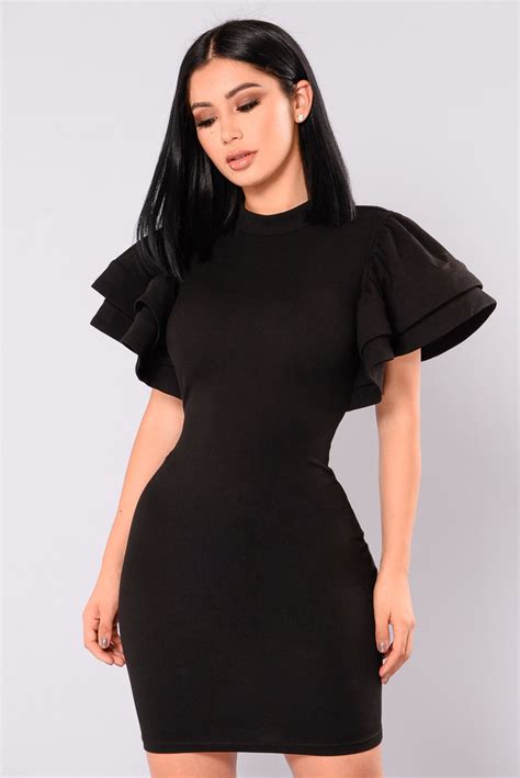 Serafina Ruffle Dress Black Fashion Nova Dresses Fashion Nova