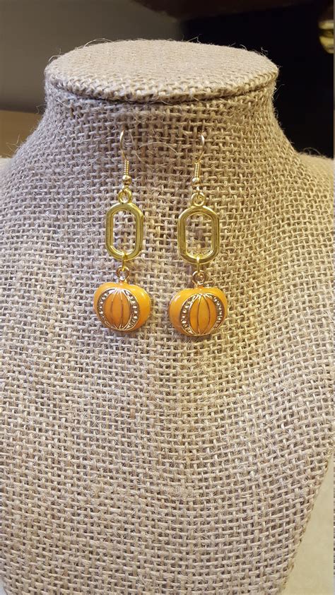 Pumpkin Earrings Etsy Fall Earrings Pumpkin Earrings Gold Tones