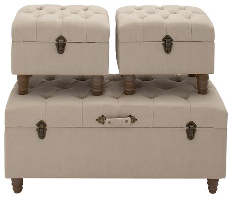 Unique And Contemporary Style Wood Fabric Trunk Set Of 3 Home Decor