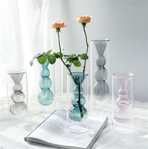 Glass Tube Vase Double Glass Vase Bubble Vase Plant Etsy