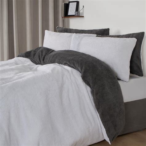 Brentfords Reversible Teddy Fleece Duvet Cover With Pillowcase Bedding Set Grey Ebay