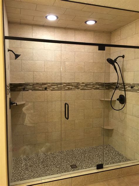 Master Bathroom Double Shower Heads Frameless Glass Shower Door Oil Rubbed Bronze Ceiling