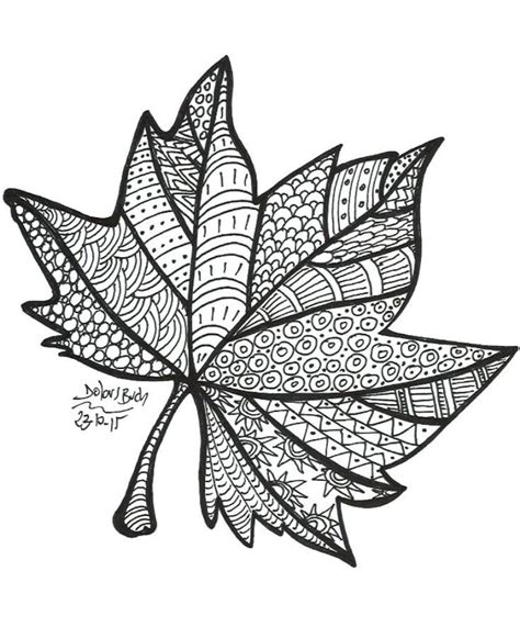 A Black And White Drawing Of A Leaf With Intricate Designs On The