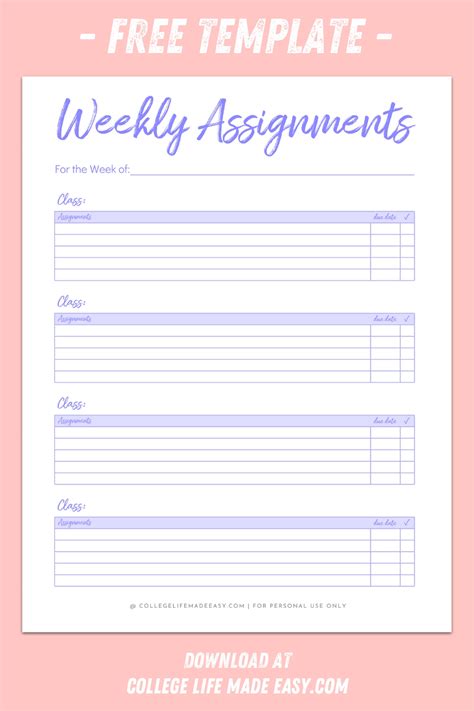 Cute Weekly Homework Planner Template