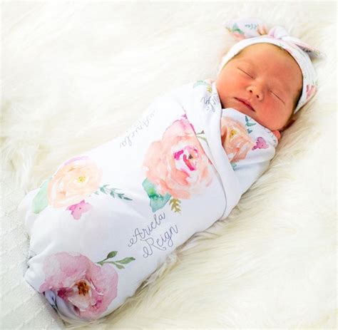 Pretty Peony Personalized Floral Baby Swaddle Pink Flowers Photo Prop