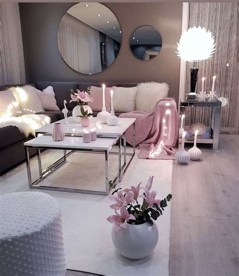 Living Room Setup Grey Pink And White Colour Scheme Décoration Maison