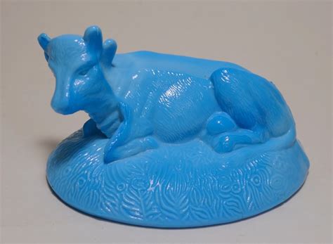 Blue Milk Glass Figural Cow Dish Lid Blue Milk Glass Cow