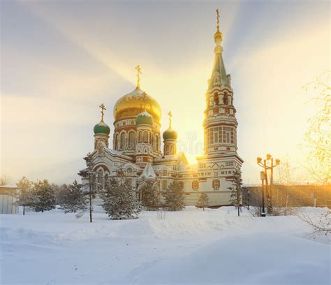 Center Of The City Of Omsk Cathedral Square Siberia Russia Stock