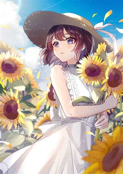 1366x768px 720p Free Download Anime Anime Girls Oyuyu Sunflowers