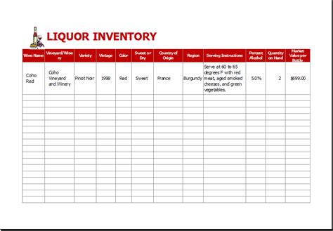 Free Liquor Inventory Template