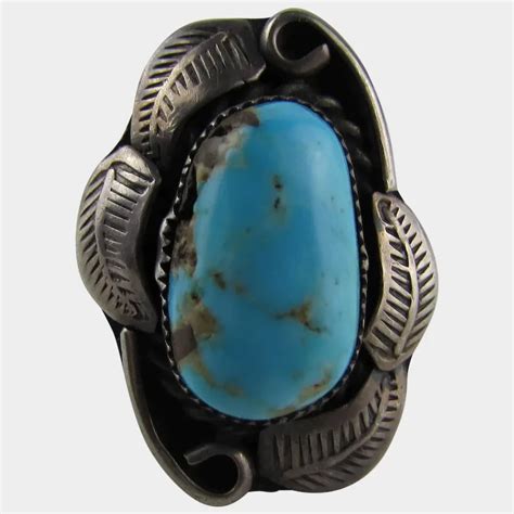 Native American Artist Signed Sterling Silver Turquoise Ring Ruby Lane
