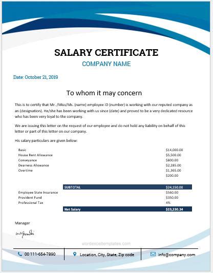 Salary Certificate Format Ms Word Free Word And Excel Templates Porn