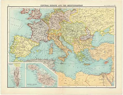 Vintage Map Of Central Europe And The Mediterranean Vintage Maps