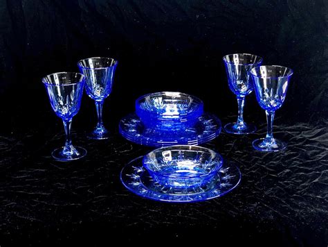 Avon American Blue Glass Dinner Place Settings Plates Bowls Etsy