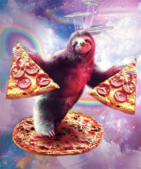 Funny Space Sloth With Pizza Digital Art By Random Galaxy Pixels