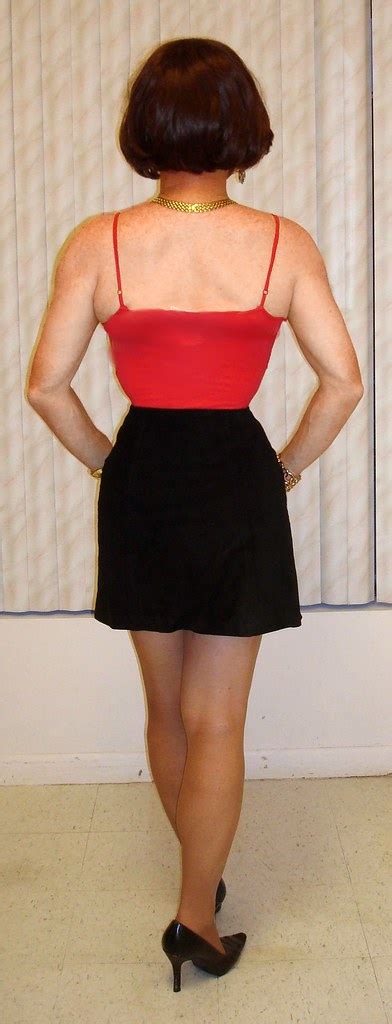 Kathy Leigh Black Min Skirt A Red Camisole With Black Hee Flickr