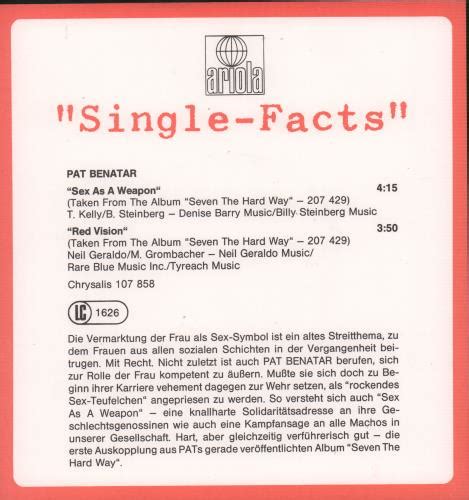 Pat Benatar Sex As A Weapon Pr German 7 Vinyl Single 7 Inch Record