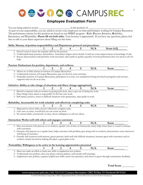 Employee Evaluation Template Employee Evaluation Form Rezfoods