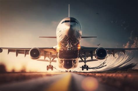 Premium AI Image The Plane Takes Off From The Runway At The Airport