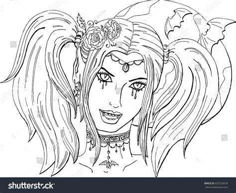 Coloring Pages Adults Beautiful Girl Vampire Stock Vector Royalty Free