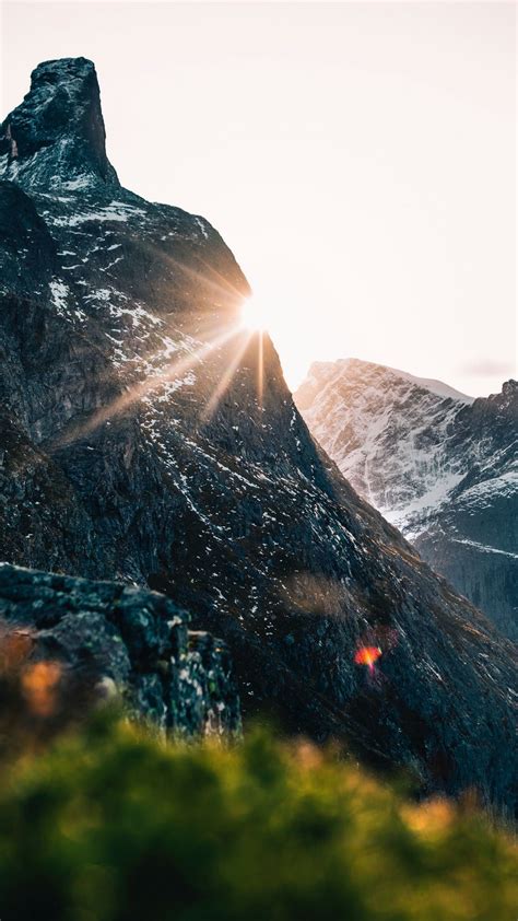 Download Wallpaper 938x1668 Mountains Peak Sun Sunlight Landscape