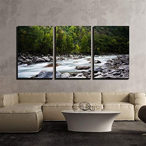 Wall26 3 Piece Canvas Wall Art Landscape With A Creek In Mountains