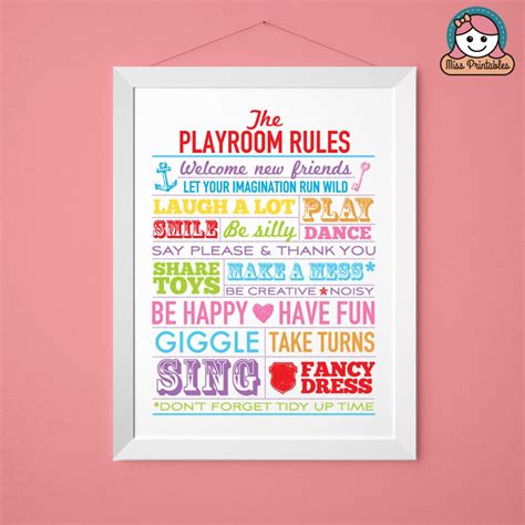 Playroom Rules Printable Poster Multi Coloured Instant Etsy