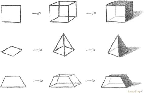 how to draw 3d shapes with shading