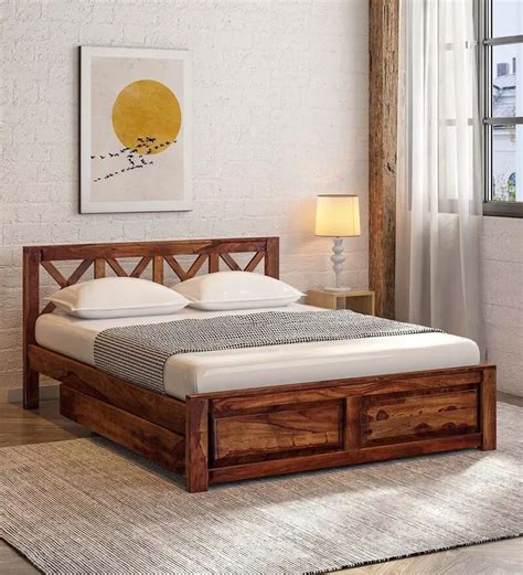 Uttara Sheesham Wood Queen Size Bed In Rustic Teak Finish