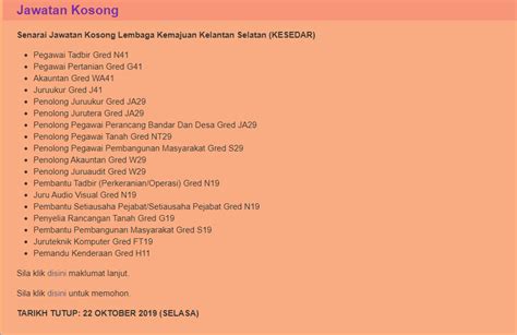 Mohon kerja kosong & jawatan kosong kkm 2019 di website rasmi kkm di sini. Jawatan Kosong Terkini di Lembaga Kemajuan Kelantan ...