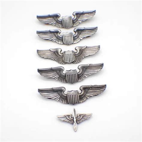 Wwii Us Army Air Force Pilot Wings Set Of 5 Aviator Wings Pin Sterling