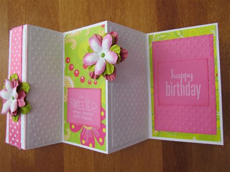Learn to make 5 different fun fold fancy cards that look complicated, but are really very easy and make amazing cards!! Birthday Tri-Fold Card - Ribbons & Glue