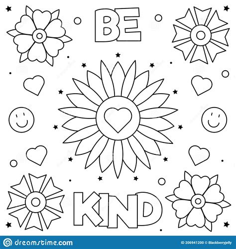 Be Kind Coloring Page Vector Illustration Of Flowers Stock