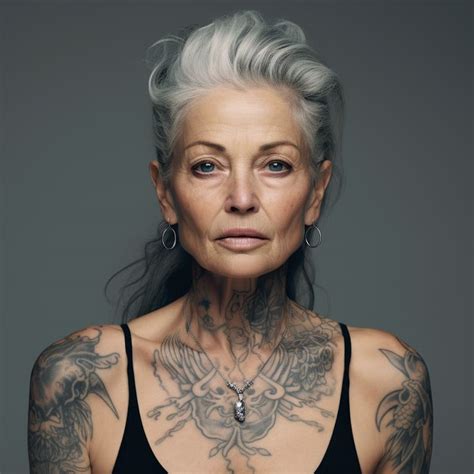 Imagining Older Women With Tattoos Older Women With Tattoos Gray Hair Beauty Grey Hair