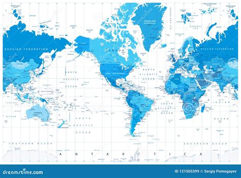 América Centró Colores Políticos Del Azul Del Mapa Del Mundo