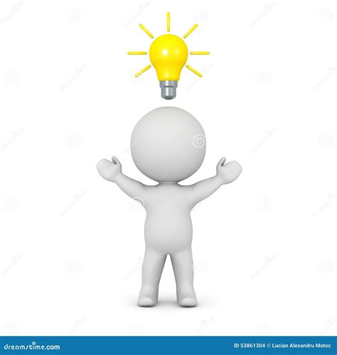 3d Character With Light Bulb Above His Head Stock Illustration Image