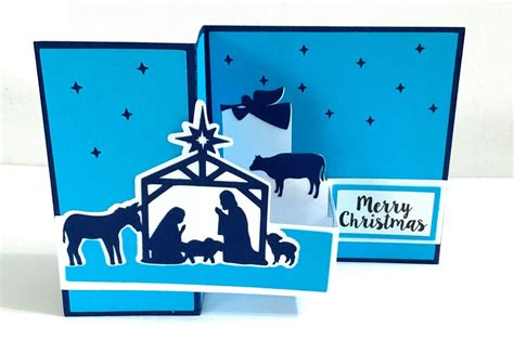 Merry Christmas Nativity Pop Up Card Stars Animals Jesus Angel