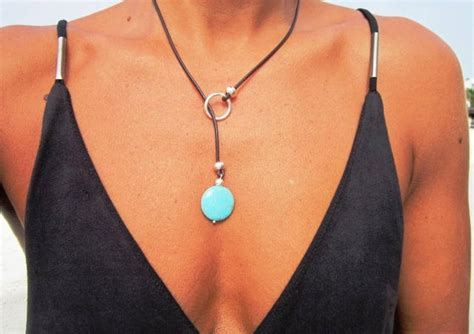 Turquoise Leather Necklace Lariat Necklace Y Shapped Etsy