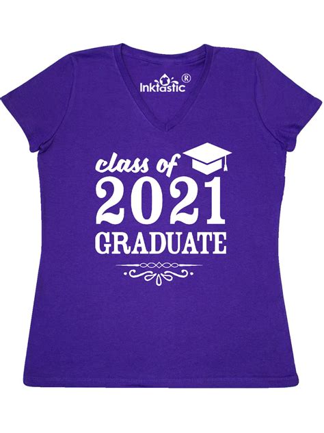 Inktastic Class Of 2021 Graduate With Graduation Cap Womens V Neck T