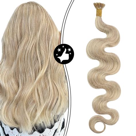 Moresoo Blonde Hair Extensions 16 Inch I Tip Hair Extensions Human Hair Body Wavy