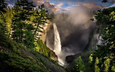 Nature Landscapes Waterfalls Trees Forests Spray Haze Fog