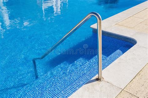 Detail Of The Steps Of The Pool Handrails Stock Image Image Of