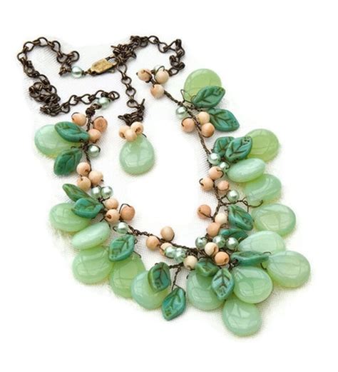 Green Statement Necklace Bib Necklace Flower Necklace Etsy