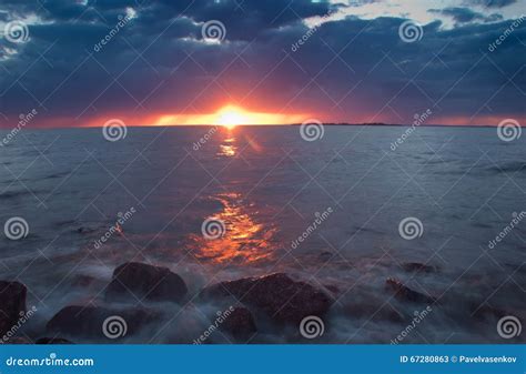 Bloody Sunset On The Baltic Sea Stock Image Image Of Estonia Beam
