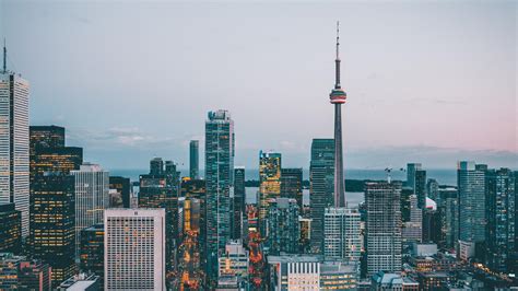 Toronto Citylights Tallest Skyscraper Dusk Evening Canada Wallpaper 4k
