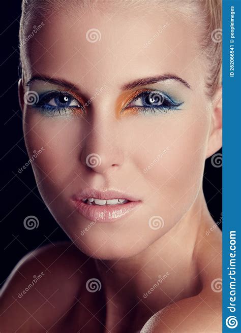 Blue Eyed Beauty Portrait Of A Beautiful High Fashion Model With Multi Coloured Eyeshadow